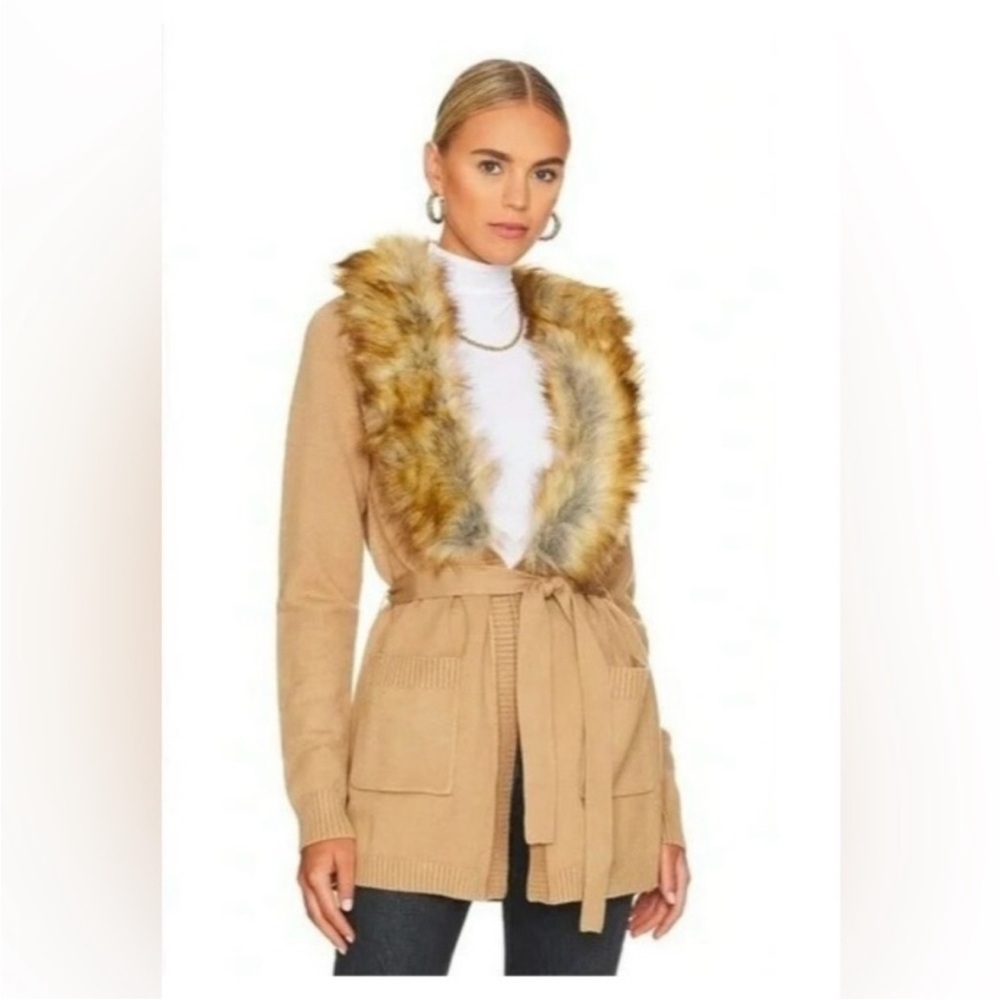 Show Me Your Mumu Tan Fur Trim Cardigan